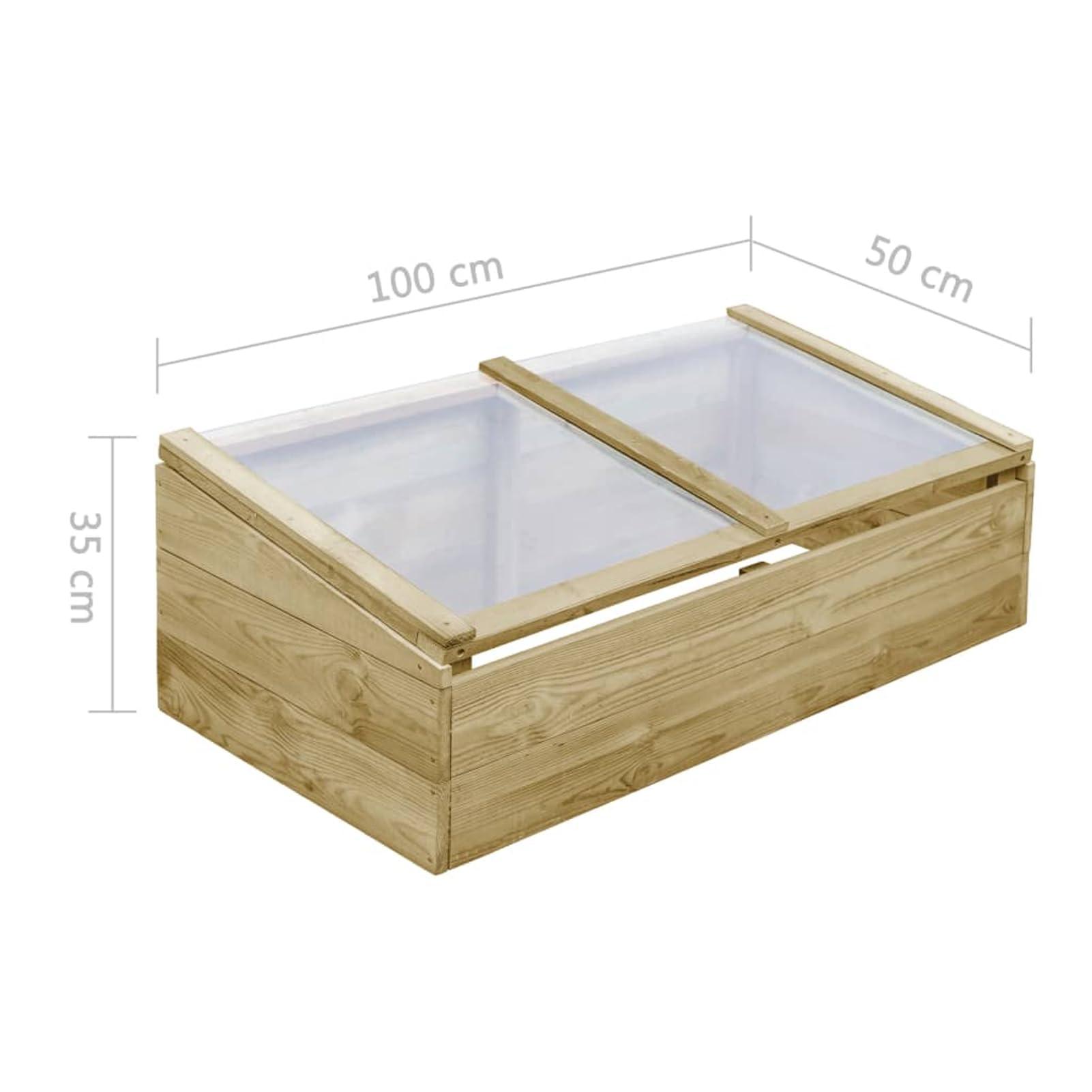 Szklarnia z impregnowanego drewna sosnowego z dachem, 100 x 50 x 35 cm, kolor naturalny – odporna na warunki atmosferyczne szklarnia ogrodowa na zioła i kwiaty