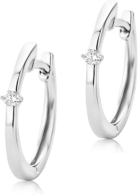 Orovi Woman Hoops Earrings 9 ct / 375 White Gold With Diamonds Brilliant Cut 0.04 ct
