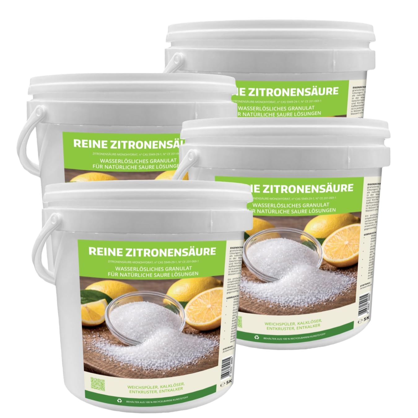 MARBEC REINES ZITRONENSÄURE 5KGx4STCK Entkalkungsreiniger, natürlicher Weichspüler, wasserlösliches Pulver, für Bad, Küche, Haushaltsgeräte.