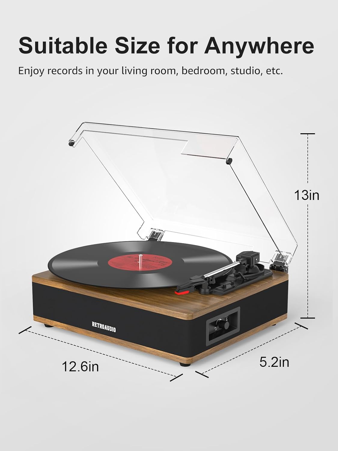 Vinyl Record Player Bluetooth Turntable with Built in Stereo Speakers Belt Drive 3 Speeds Vintage Turntables for Vinyl Records Support RCA Output, Aux in, Auto Stop, Light Walnut