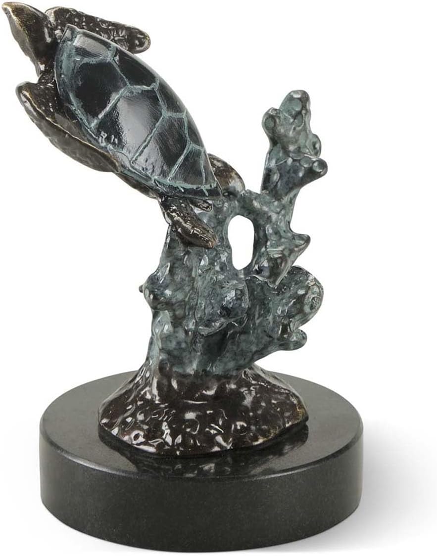 BLACK FOREST DECOR Swimming Sea Turtle Sculpture, Aluminum, 5" H x 5" W x 4" D