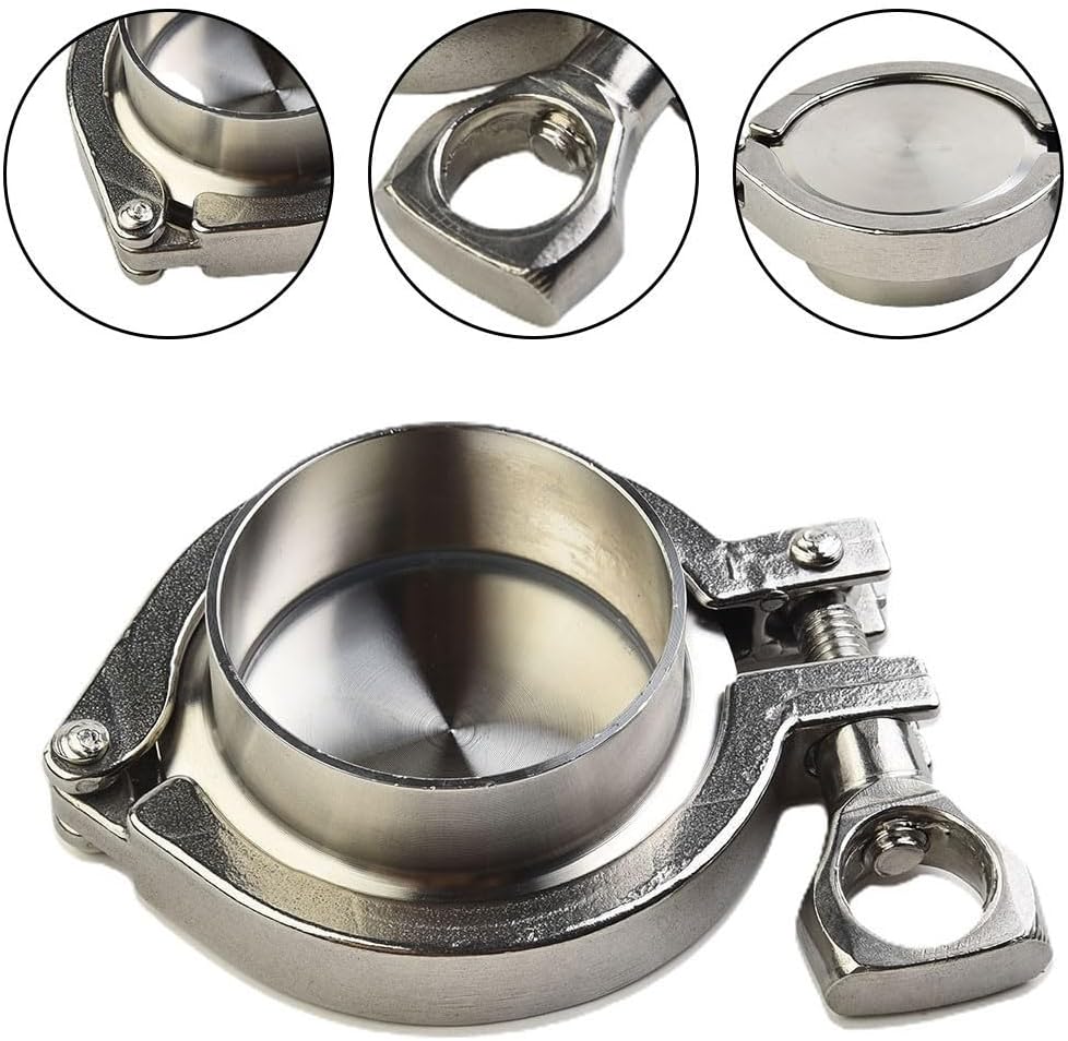 2 Inch Sanitary Tri Clamp Set with End Cap, Weld on Ferrule, and Gasket Stainless Steel 304 for Food and Beverage Applications