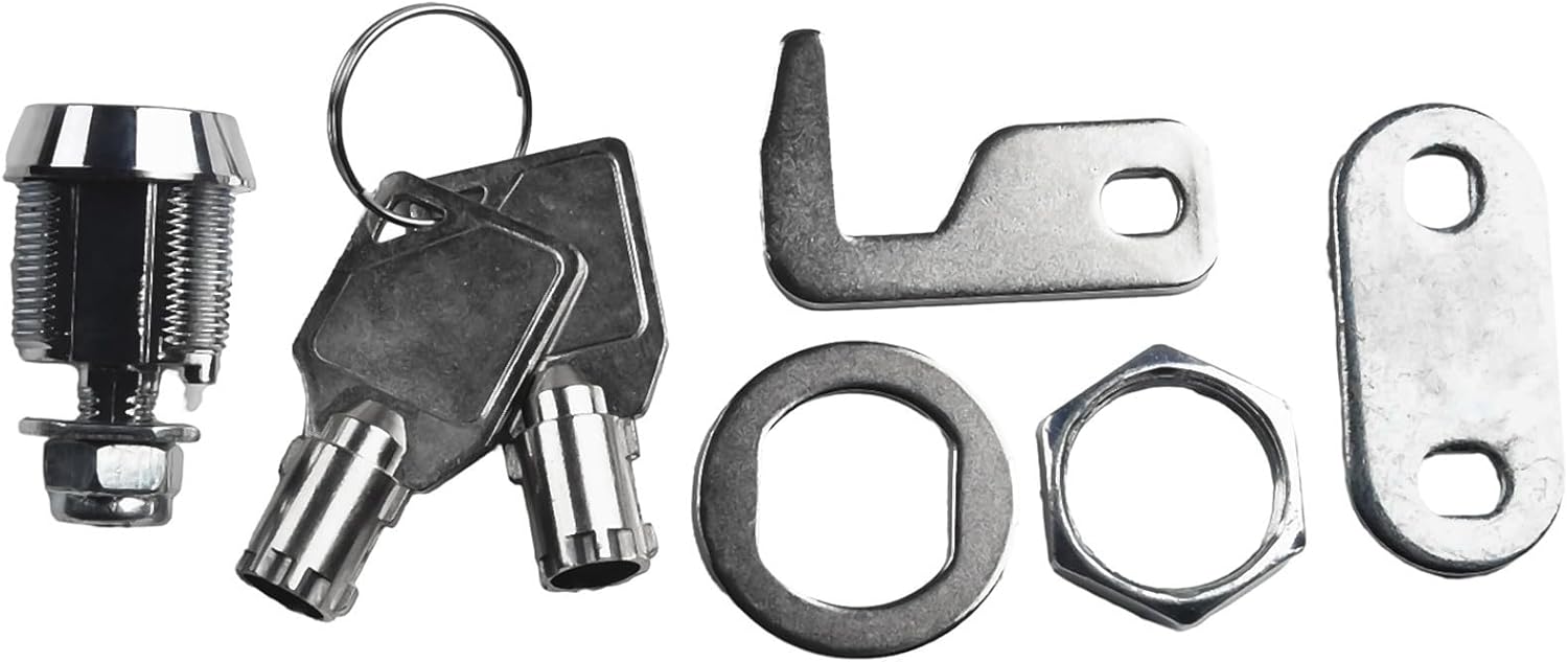 Tool Box Lock Cylinder Tubular Camlock with 90 Degree Hook Cam Replacement Drawer, Cabinet, Vending Machine - Silver, Zinc Alloy, Includes 2 Keys