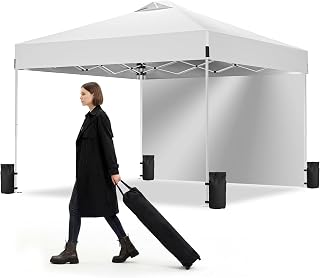 10x10 Pop Up Canopy Tent, Waterproof, UPF 50+, Portable Shade (White, 1 Sidewalls-White 10x10)
