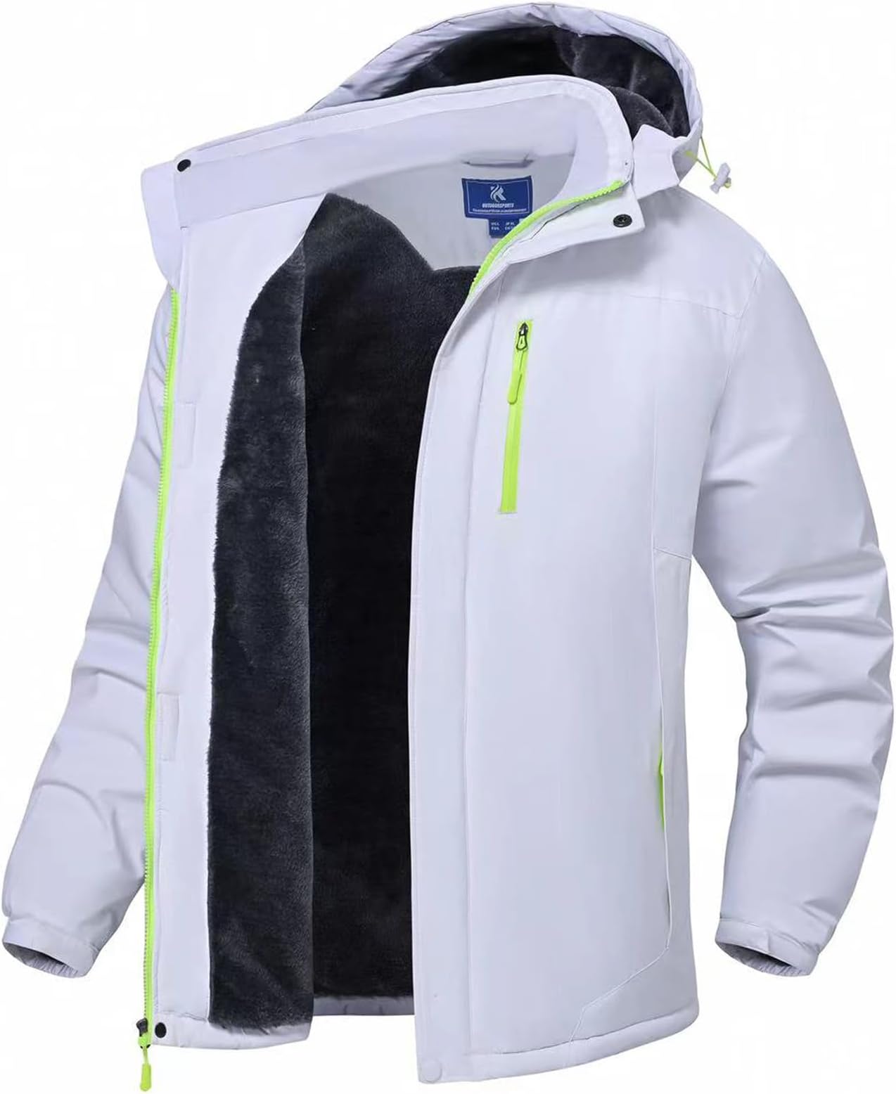 Herren Winter Fleecejacke Warme Verdickt Gefüttert Skijacke Outdoor Winddicht Wasserdicht Jacke mit Abnehmbarer Kapuze für Wandern