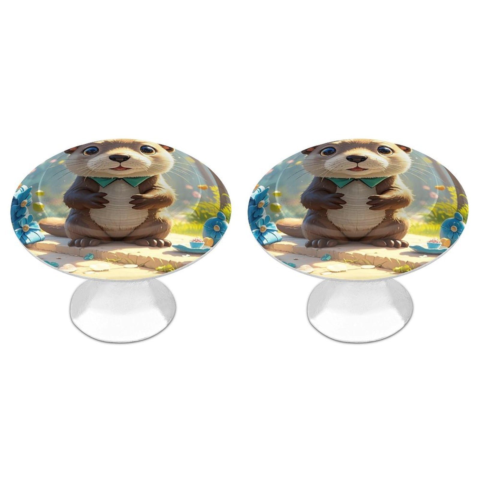 FekiLoot Round Cabinet Knob 2 Pack Kitchen Drawer Knobs Stainless Steel Round Drawer Pulls Modern Cabinet Hardware Cute Otter Drawer Hardware for Dresser Closet Door Knobs