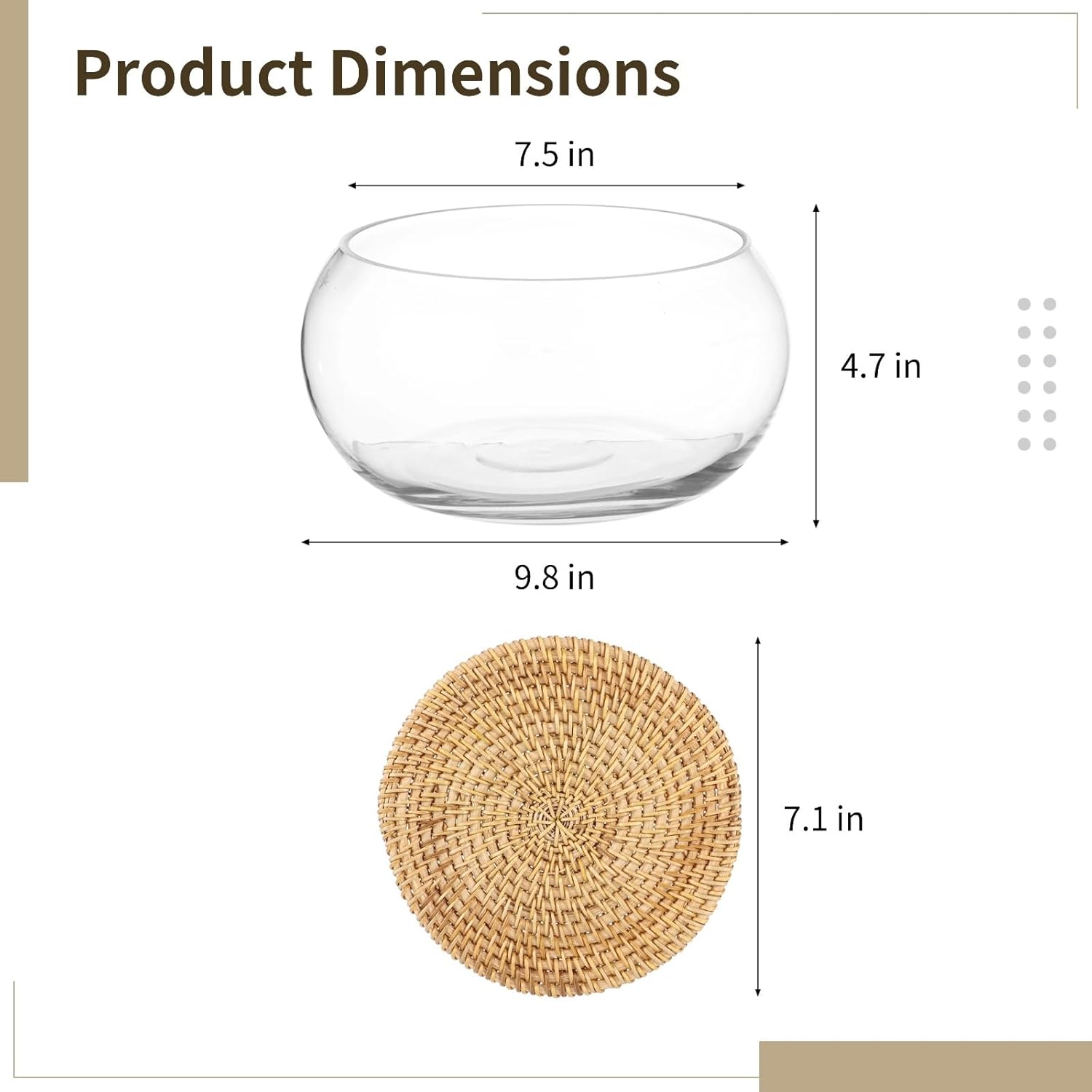 Lotus Bowl Planter with Rattan Mat, 10 in Clear Glass Hydroponic Bowl, Indoor Aquatic Plant Terrarium for Lotus and Water Greens, Transparent Decorative Lotus Pot, Fish Tank