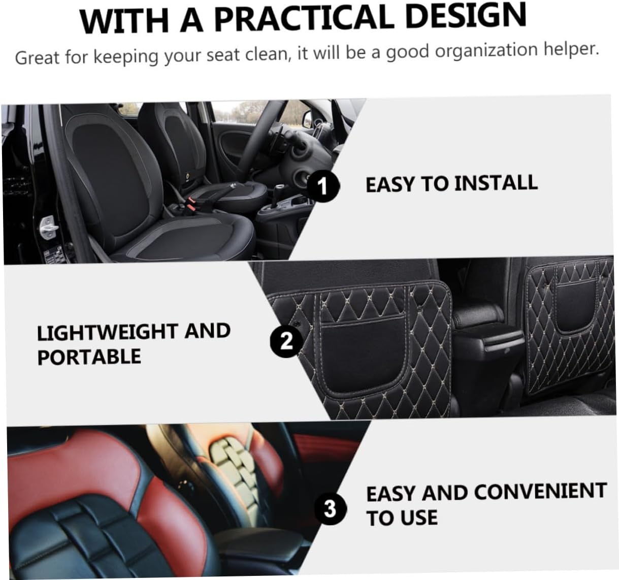 2pcs Car Kick Mats Protector for Leather Seats Pu Back Cover Storage Pockets Easy to Clean Auto Seat Protector for Suvs Trucks and Minivans