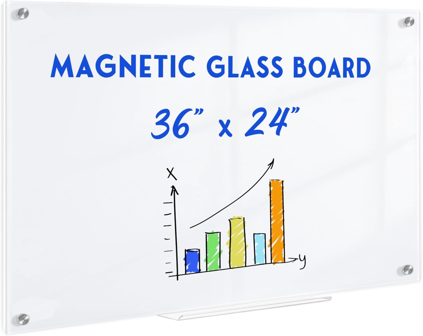 Magnetic Glass Whiteboard, 36" x 24" Glass Dry Erase Board for Wall, Large Frameless White Board with 1 Marker Tray and 3 Magnets for Office, Home, Classroom - Ultra White