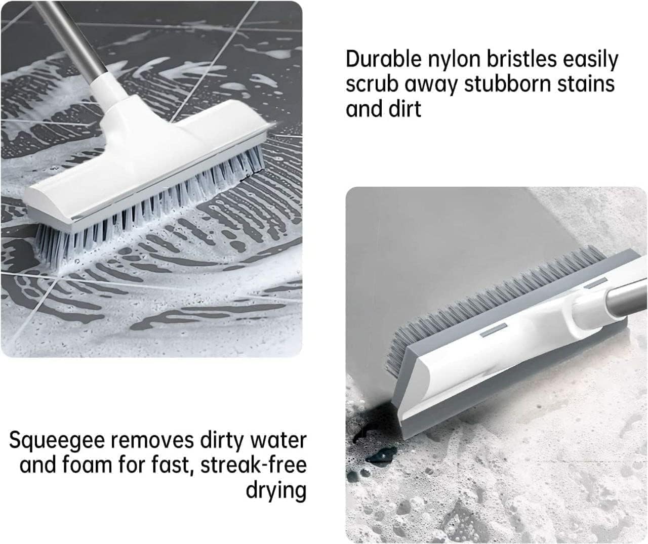 Bathroom Cleaning Brush with White Wiper 2 in 1 Tiles Cleaning Brush Floor Scrub Bathroom Brush with Long Handle Cleaning Brush Home Kitchen Bathroom Patio, Kitchen, Wall, Cleaning Supplies 2