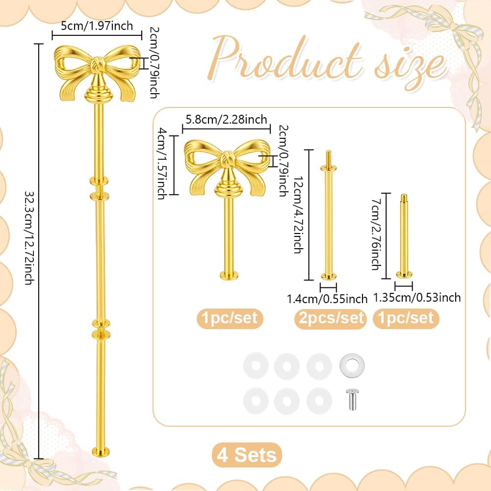 AHANDMAKER 4 Pack Zinc Alloy Gold Bow Knot Cake Stand Hardware Kit Tiered Stand Hardware with Screws for DIY Dessert Tower Tiered Cake Stand Wedding Birthday Party Table Decoration