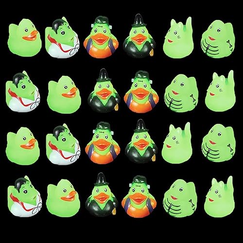 Miniatura 3 de 24 piezas de juguetes de baño de patos brillantes de Halloween, patos de goma para premios escolares, patos que brillan en la oscuridad para