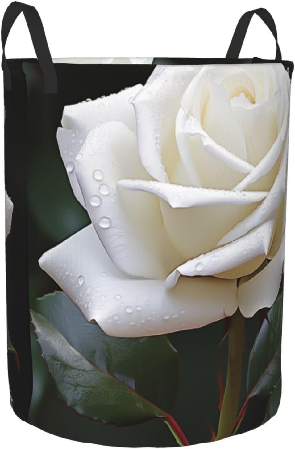 White Rose Laundry Basket With Handles, Foldable Laundry Hamper Oxford Cloth Dirty Clothes Basket Waterproof Clothes Toys Storage Bin Organizer for Bedroom Bathroom Dorm