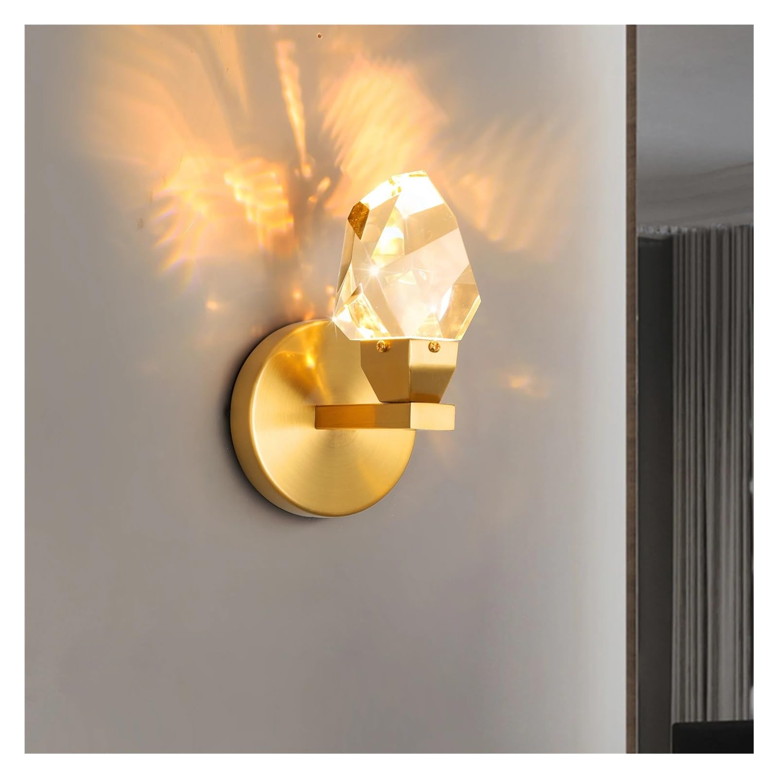ZTCHSENZT Luxury Crystal LED Wall Light Fixtures Copper Wall Sconce Diamond Lamp HomeDecor Bedside Background Lamps Wall Indoor Lighting,Warm Light-12cm