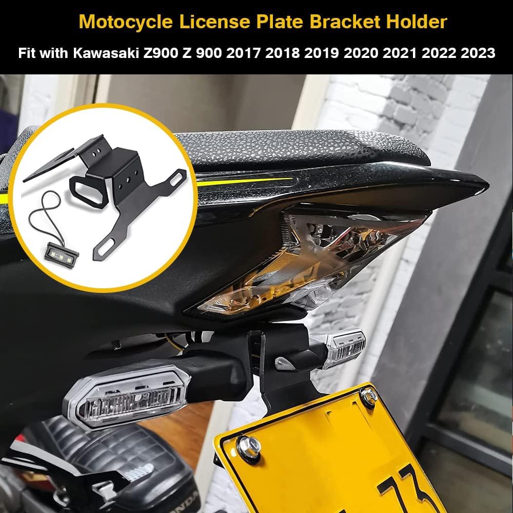 Support Plaque Immatriculation Moto Pour Kawasaki Z900/Z H2 - Aluminium CNC, Avec Feu Arrière LED - Noir - 3