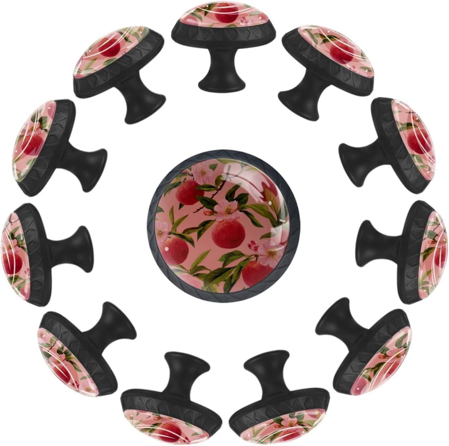 Black Pink Peach Pattern (1) Simple Decorative Drawer Knobs, Sturdy Cabinet Hardware with Complete Screws Kit
