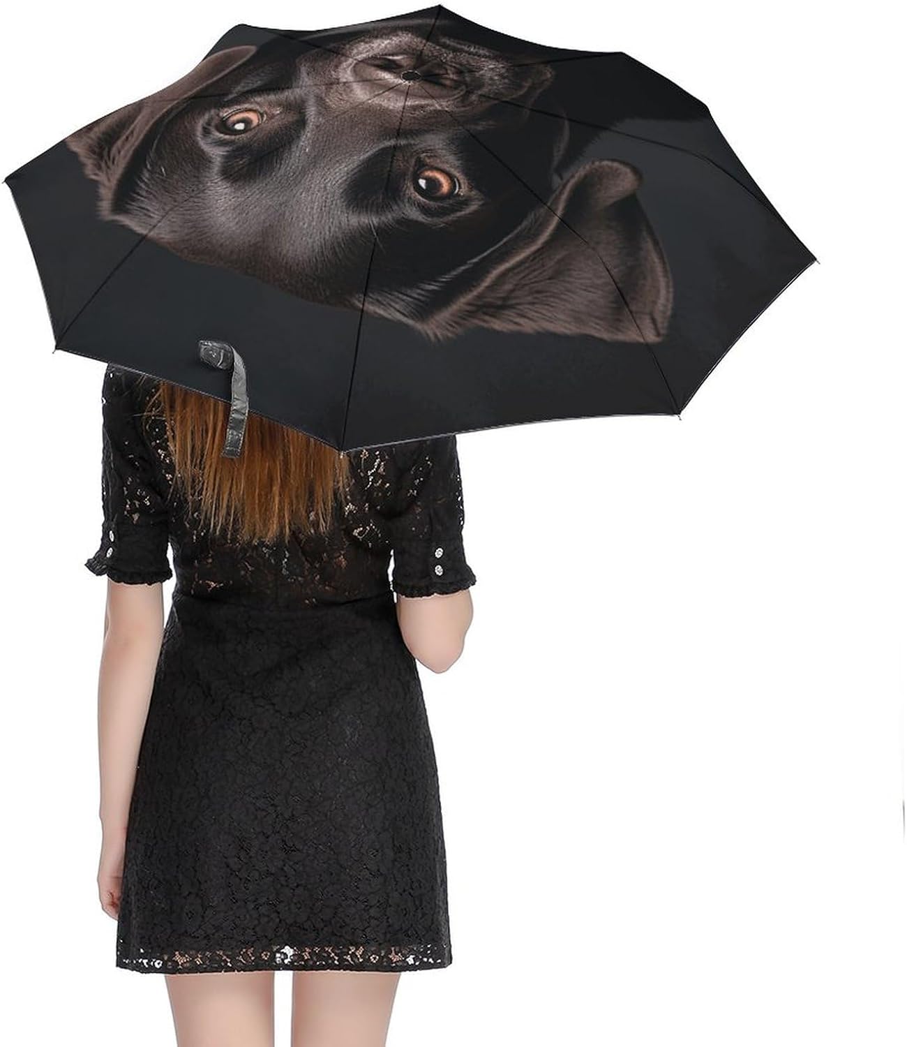 Windproof Travel Umbrellas for Rain Auto Open Close Folding Rain Umbrella Black Lab Dog Portable Umbrella for Travel