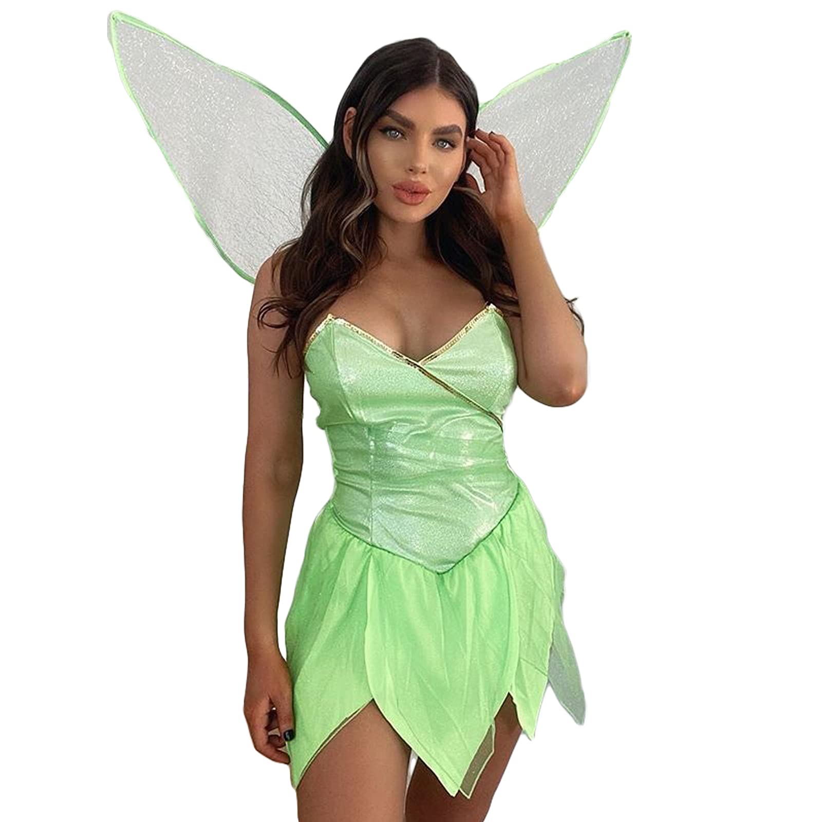 Disfraz de hada de elfo para mujer, vestido de princesa de hadas del bosque, vestido sexy de lentejuelas, vestido corto con alas para Halloween, recuerdo de fiesta