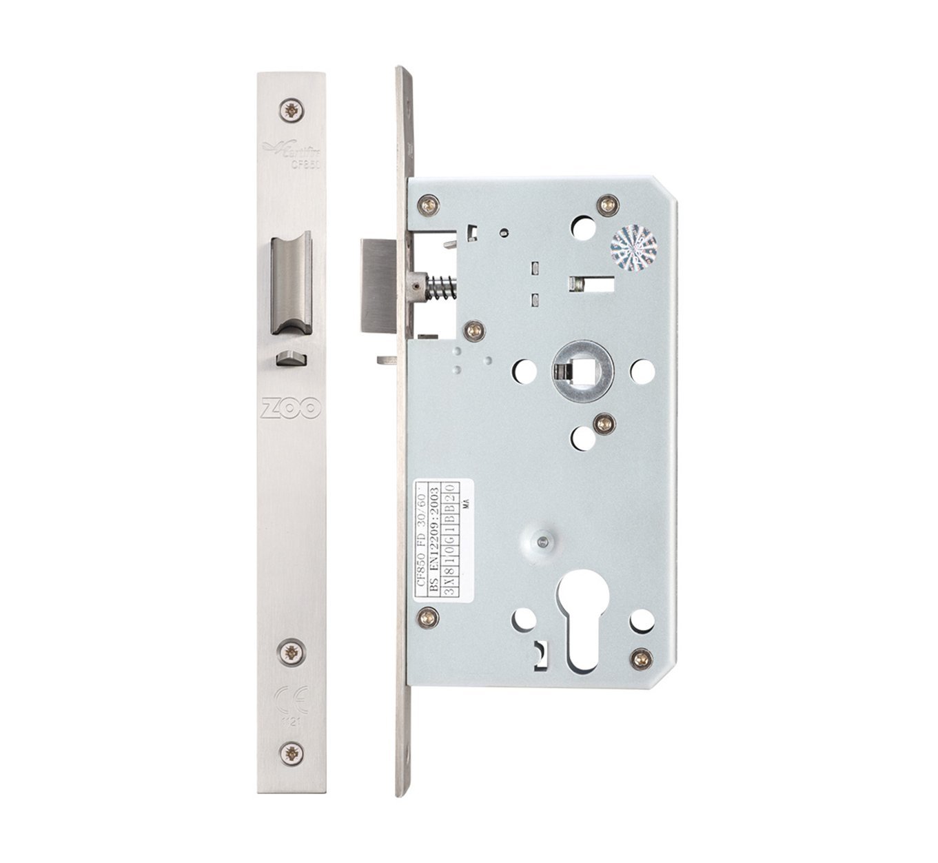 Zoo ZDL7260NL Mortice DIN Night Latch Door Case Body 60mm Backset Satin Stainless Steel