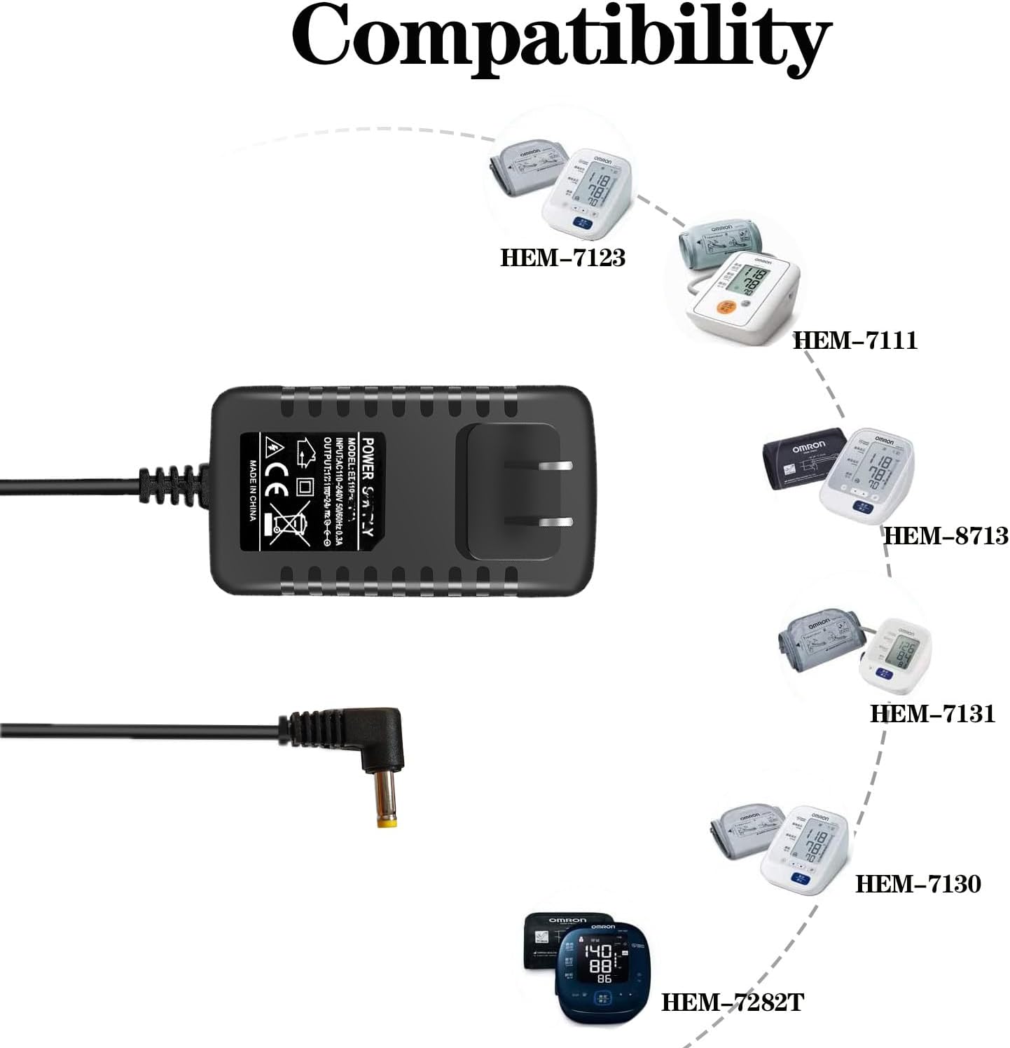 Power Supply Replacement for Omron Blood Pressure Monitor AC Adapter 6V, fit Hem-ADPTW5, 5, 7,10 Series, BP5250 BP5450 BP5100 - Charging Cable 6.6 ft