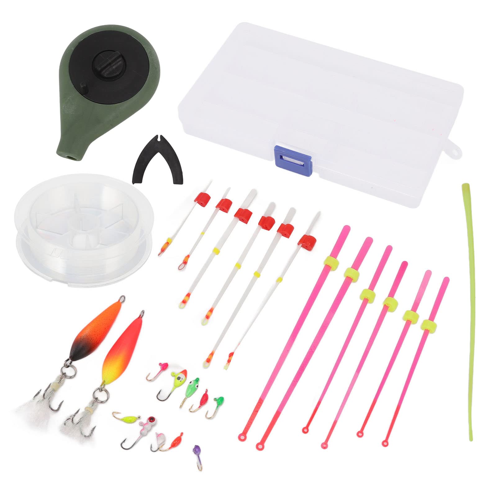 Kit Canne à Pêche Sur Glace – 2 Cannes, Support, Hameçons, Boîte, 105g
