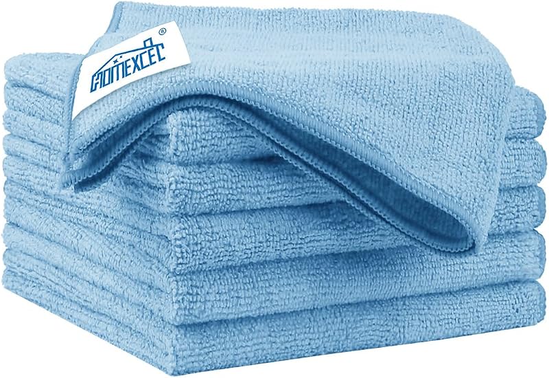 HOMEXCEL Pano de Limpeza de Microfibra Azul 31,8 x 31,8 cm para Carro, Cozinha e Vidros, Pacote com 6