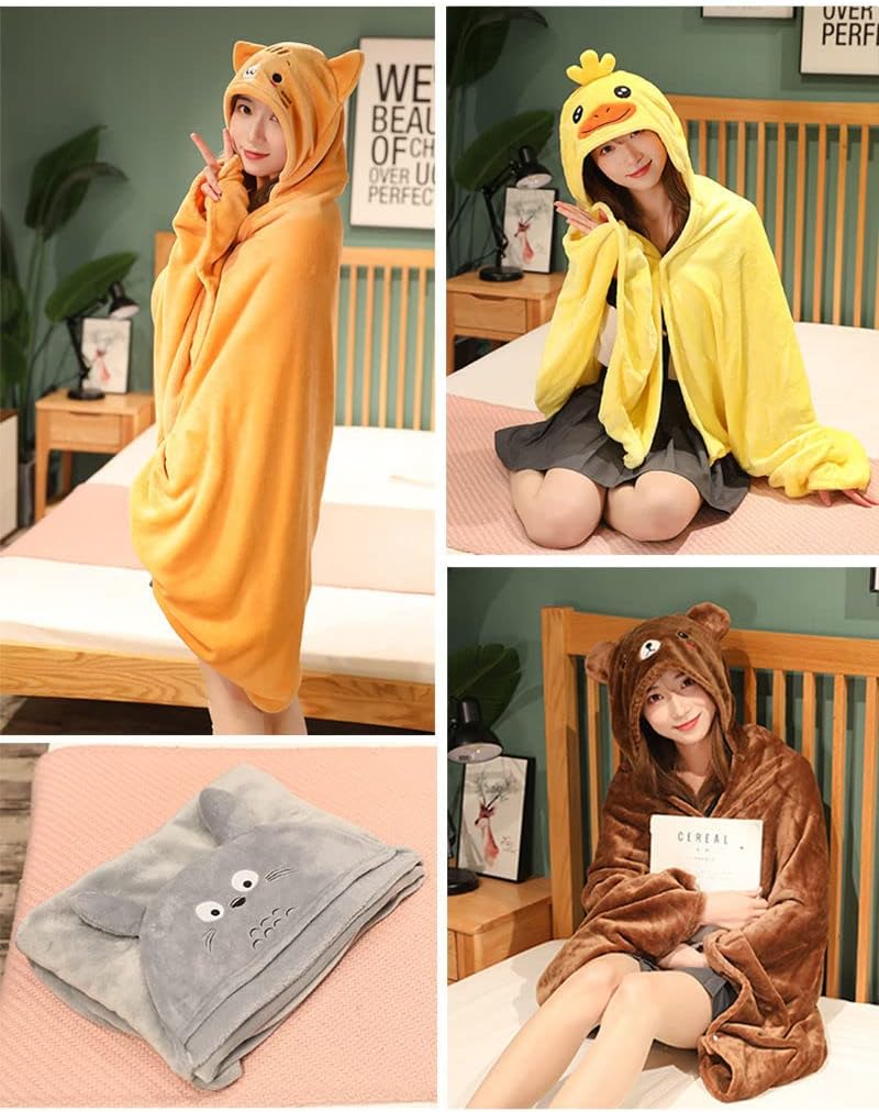 Cute Wearable Blanket Soft Cape for Adult Women Men Warm Cozy Hoodie Cute Animal Bear Cat Bunny Carpet Home - Image 2
