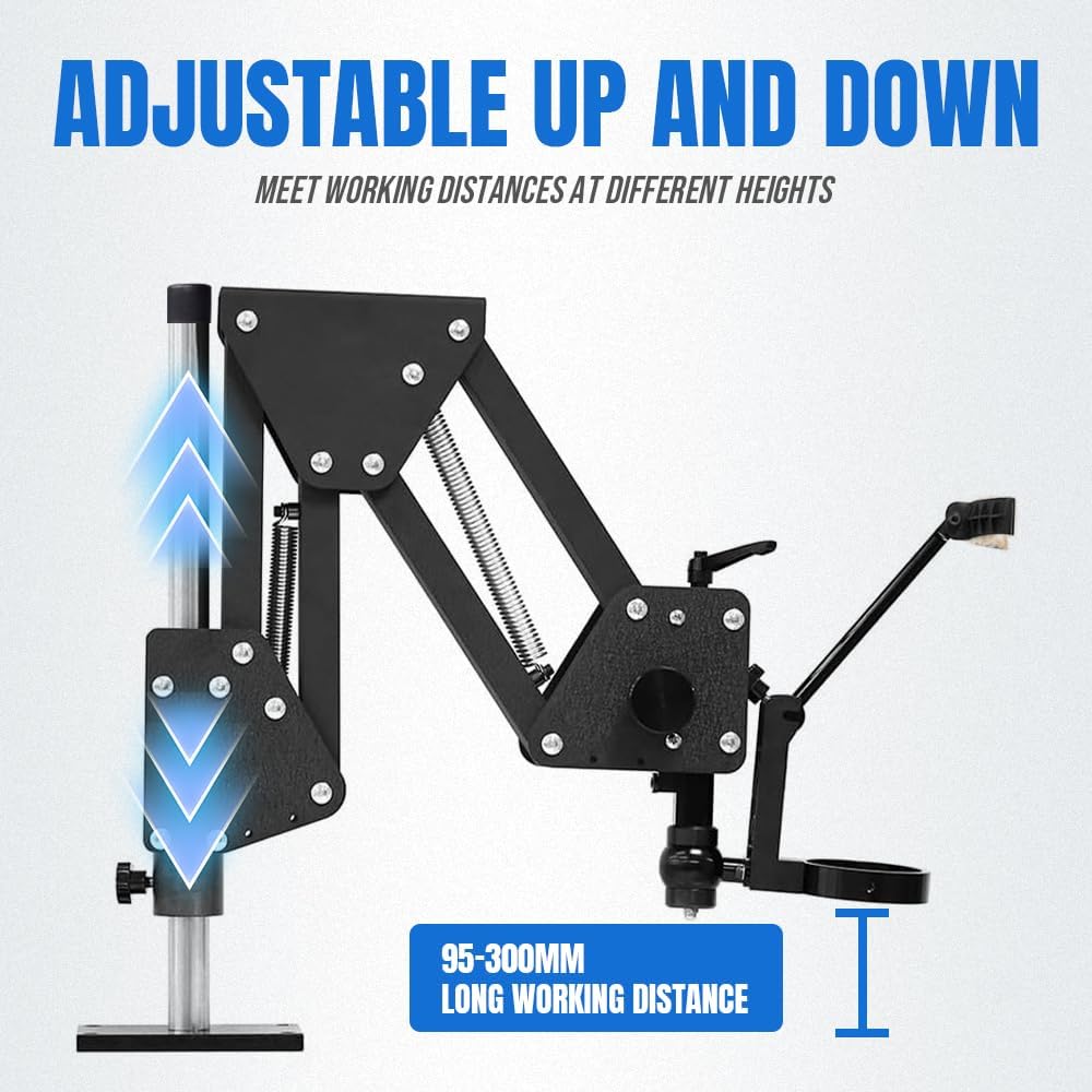 Adjustable Spring Arm Stand for Binocular Stereo Microscope MS01A, Heavy-Duty Metal Base with Precision Positioning