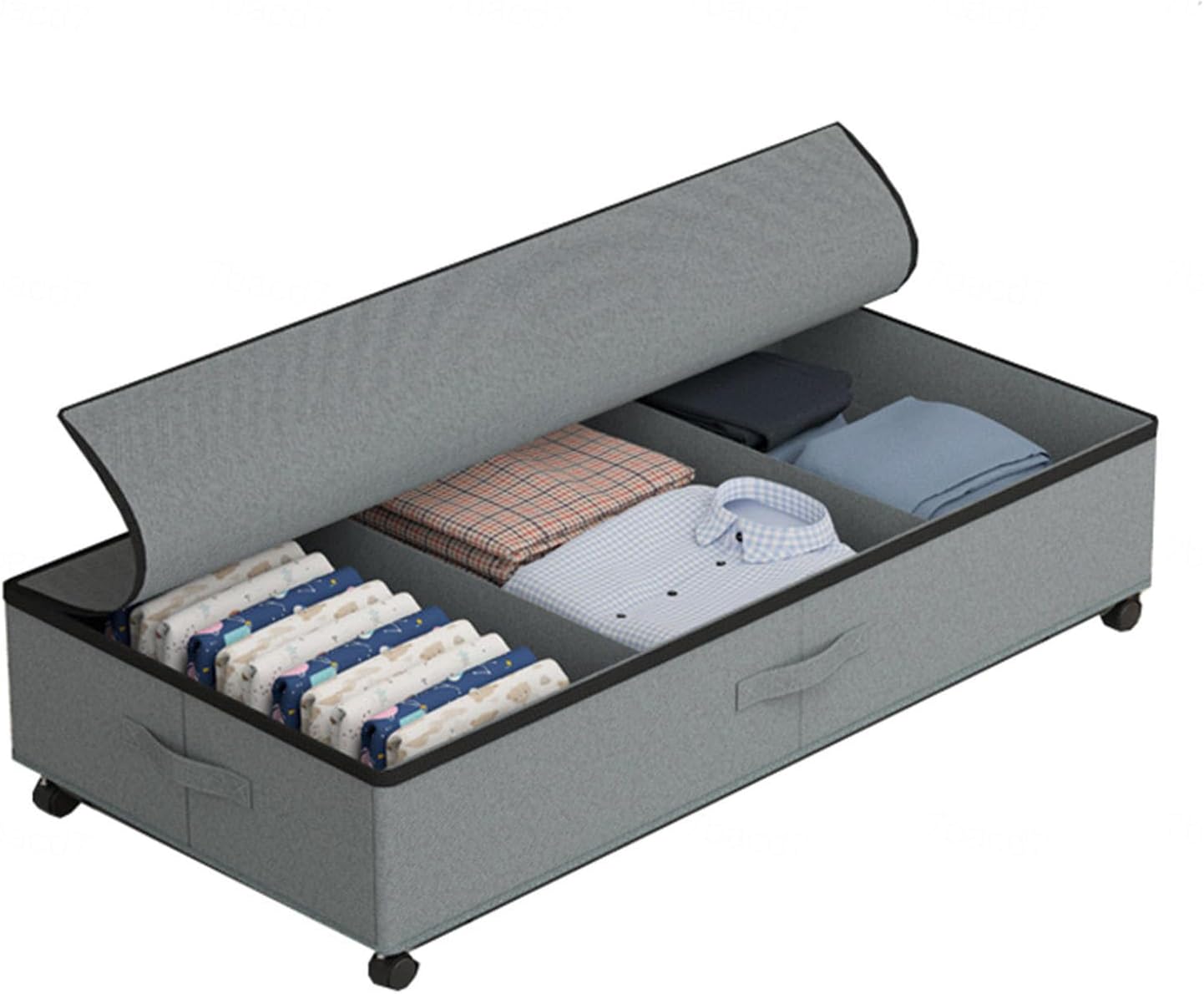 Under Bed Storage Box with Lid,Rolling Under Bed Storage Organiser with Wheels,Underbed Storage Box Drawers for Duvet, Blanket, Clothing, Shoes,A