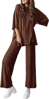 PRETTYGARDEN Women's Two Piece Lounge Set: Soft Viscose Tracksuit with Wide Leg Pants