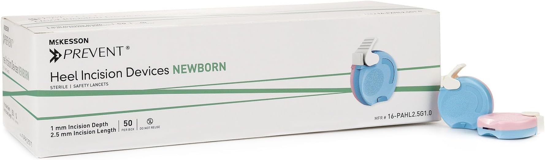 McKesson Prevent Pediatric Heel Incision Lancet for Newborns, 1.0 mm, 50 ct | Retractable, Push Button Activated Device, Single Use, 2.5 Gauge