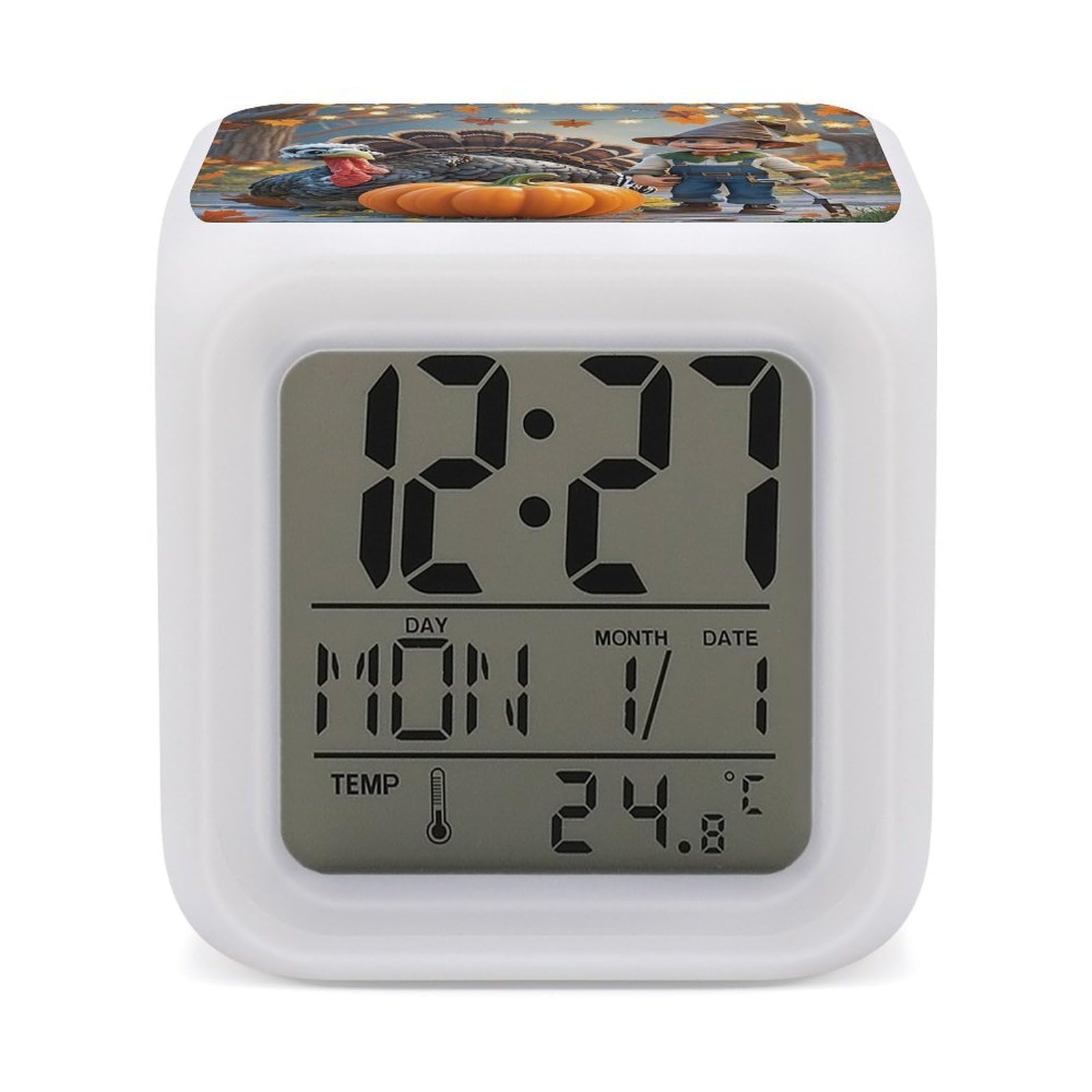 LZQPOEAS Turkeys and Dwarfs Alarm Clock Desk Clock with 7 Color Changing Night Light Digital Clocks with Temperature Display Sleep Training and Sound Machine for Heavy Sleeper