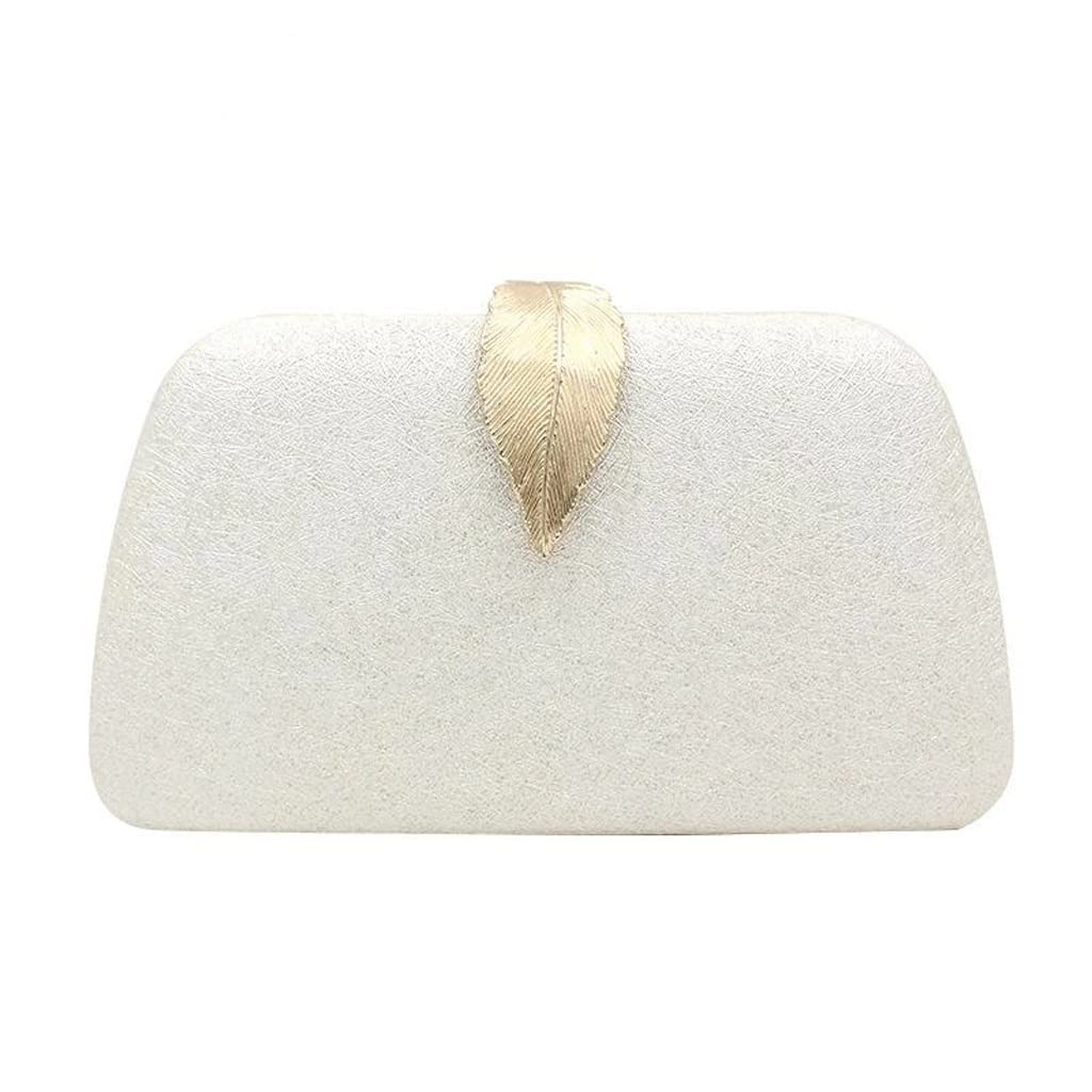 GENERICGENERIC Satin Clutch Bags With Metal Leaf Buckle Party Bags Ladies Handbag Party Purse For Bridal Cluthes (Color : White, Size : One size)
