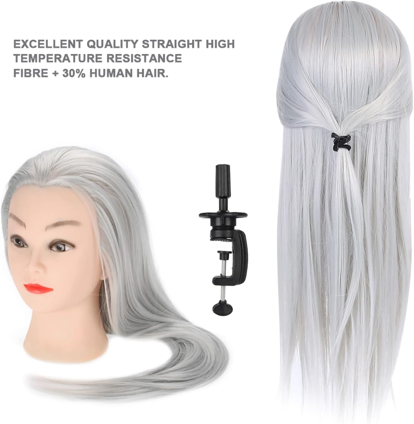 2 - Color Hair Training Head Mannequin Doll, Cosmetology Practice Head with High - Temperature Fiber and 30% Human Hair, Thick Realistic Hair for Cutting Braiding Styling, (ET-172#)
