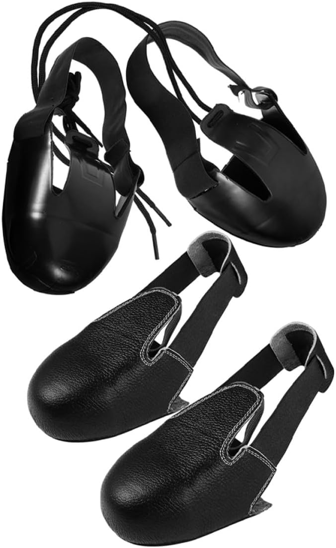 Steel Toe Protective Shoe Covers with Elastic Strap, Anti-smash Leather Overshoes for Workplace Safety, 2 Pairs Industrial Steel Toe Guards for Visitor and Labor Use
