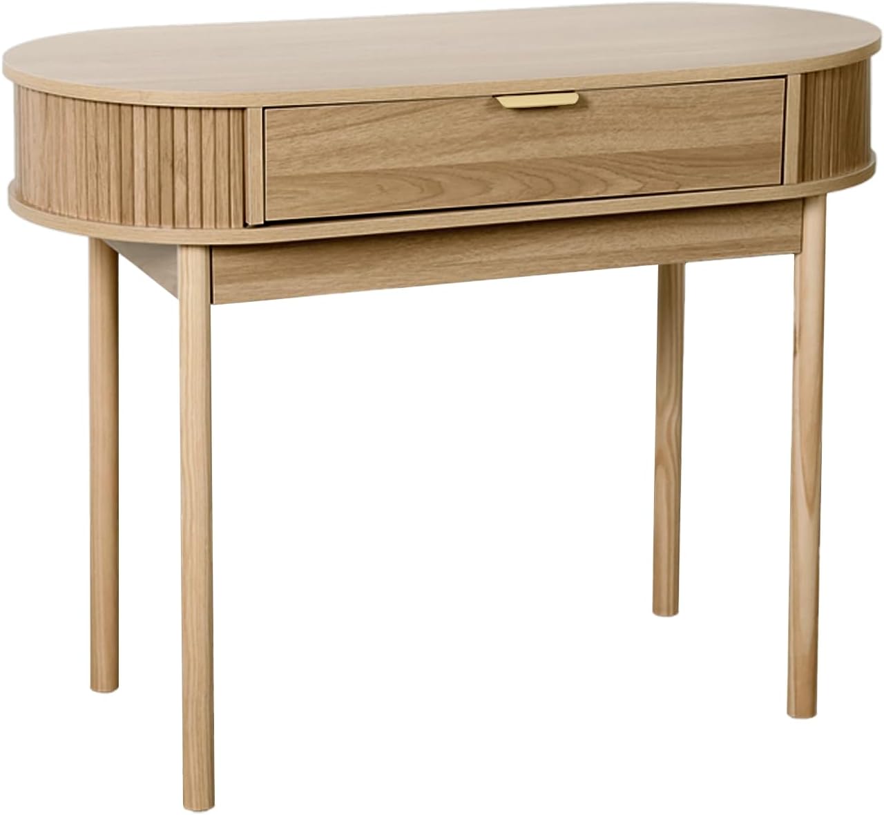 Fluted Small Computer Desk with Drawer, 40 Inch Mid-Century Modern Writing Desk with Solid Wood Legs,Compact Study Table for Small Spaces, Home Office, Bedroom,Walnut