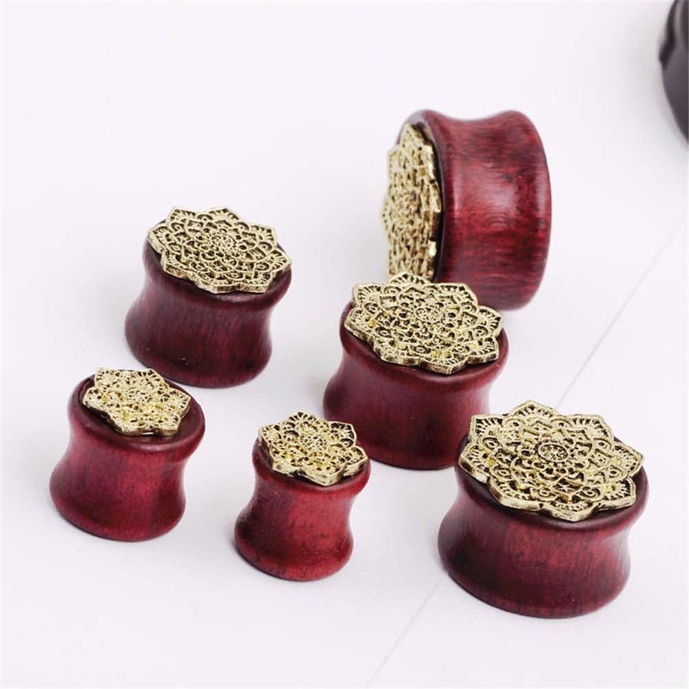 絶妙なデザイン- 人格1ペア/ 2ペアヴィンテージブラウン天然木花ダブルフレア耳トンネルエキスパンダープラグストレッチャー -人格フ