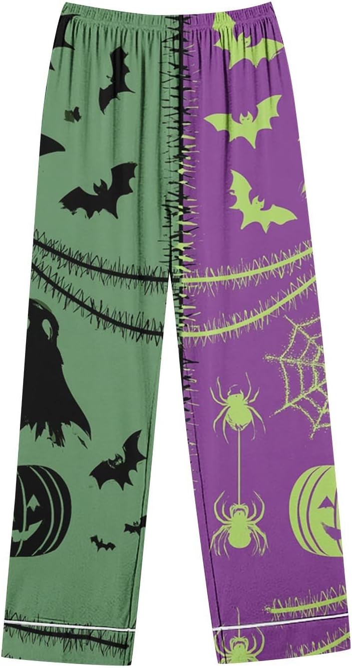 Womens Halloween Printed 2 Piece Pajama Set Long Sleeve Sleepwear