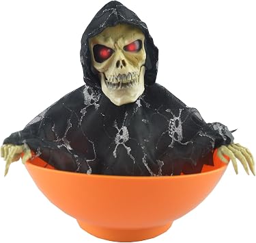 Halloween Candy Dishes with LED Eyes and Creepy Sound, Animated Halloween Skull Bowl, Creepy Halloween Candy Bowl for Treat or Trick, Halloween Candy Holder for Decorations
