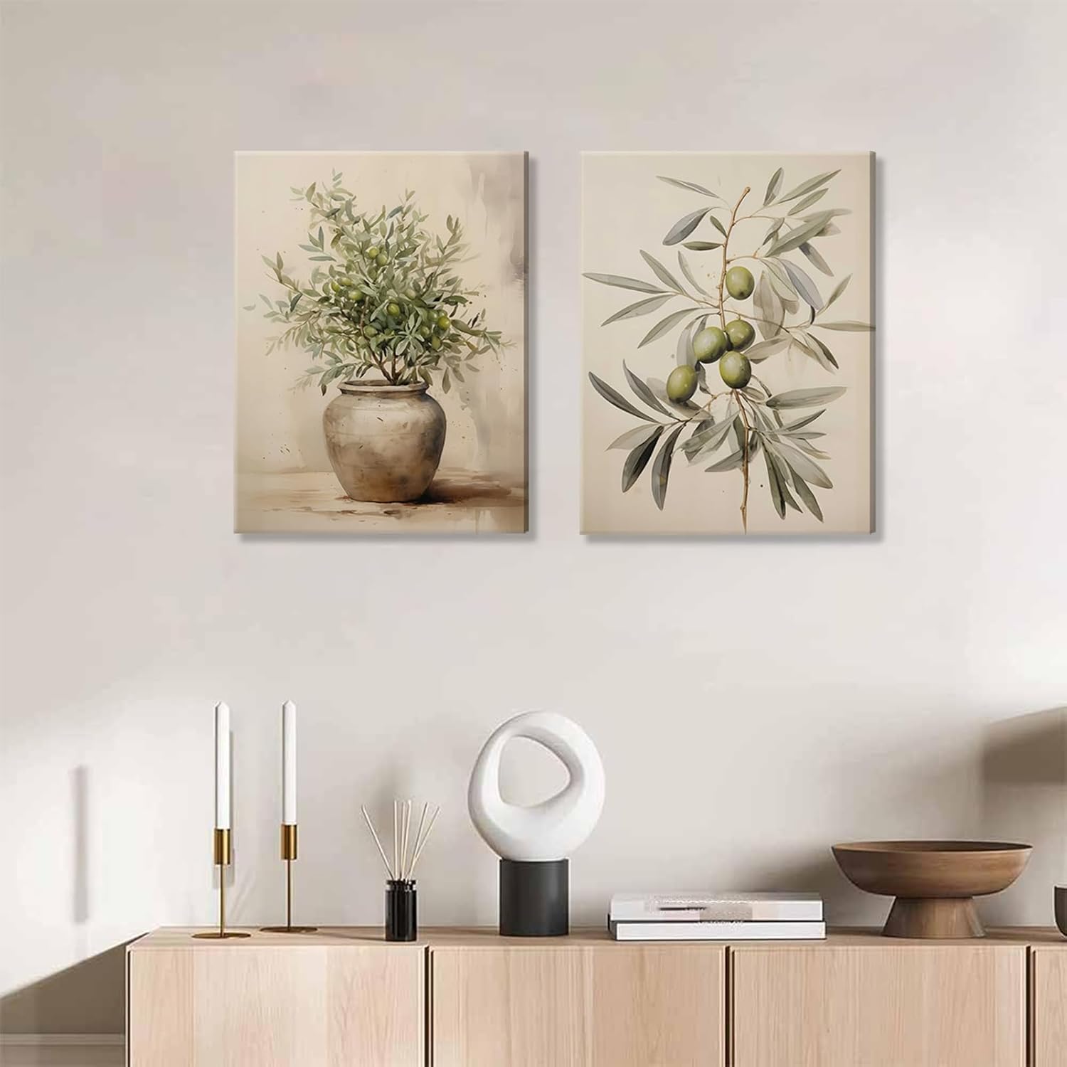 Qenundme 2pcs Olive Canvas Wall Art Green Rustic Olive Branch Wall Decor Pictures Antique Still Life Plant Posters Paintings Botanical Artwork for Bathroom Bedroom Kitchen Home Decoration 12x16in