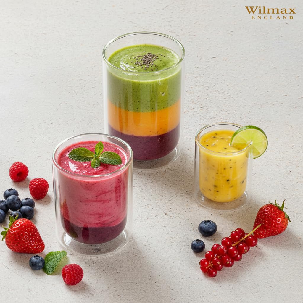 Wilmax - Verres thermiques - 400 ml - Lot de 6 - Verres à double paroi pour l'eau, le thé, le café, les cocktails - Verres à thé et à café - Verres pour boissons chaudes et froides - Verres à eau