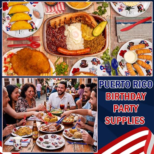 FoldTier 350 Pcs Puerto Rico Party Supplies Disposable Paper Plates Napkins Cups Puerto Rico Theme Birthday Party Decorations Tableware Flag Frog for Holiday Festival Family Friends Serve 50 Guests by FoldTier - Image 5