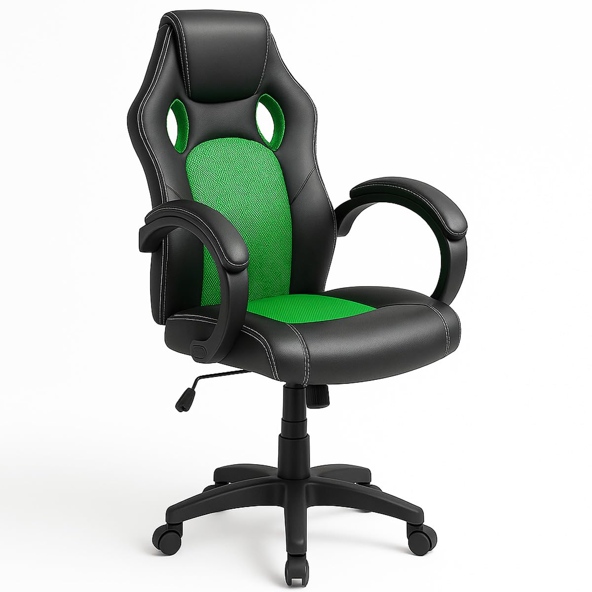 BAKAJI Sedia Sportiva Poltrona Direzionale da Ufficio 4 Ruote Girevole 360° Modello Racer Gaming Design Extra Lusso in Ecopelle Nero e Tessuto (Verde)