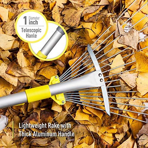 Jardineer 63 inch Adjustable Garden Rake Leaf, Collect Loose Debris Among Delicate Plants, Lawns and Yards, Expandable Head from 7 inch to 23 inch. Ideal Garden Rake Tools