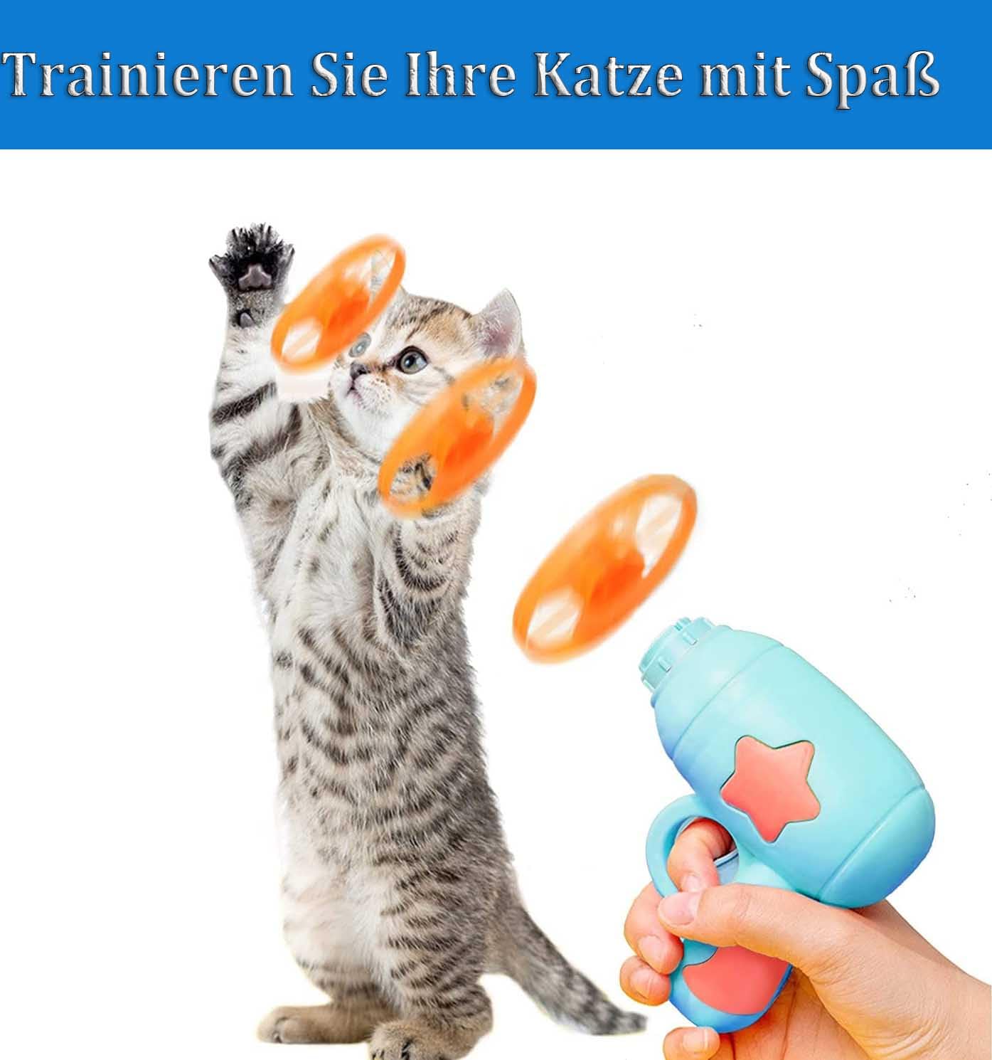 Cat Fetch Jouets Interactif Volants pour Chat avec 1 Lanceur et 10 Disques, Ensembles de Jouets Jeu en Hélicoptère Volant pour Chat, Jouets de Suivi de Chaton pour Chasse Exercice