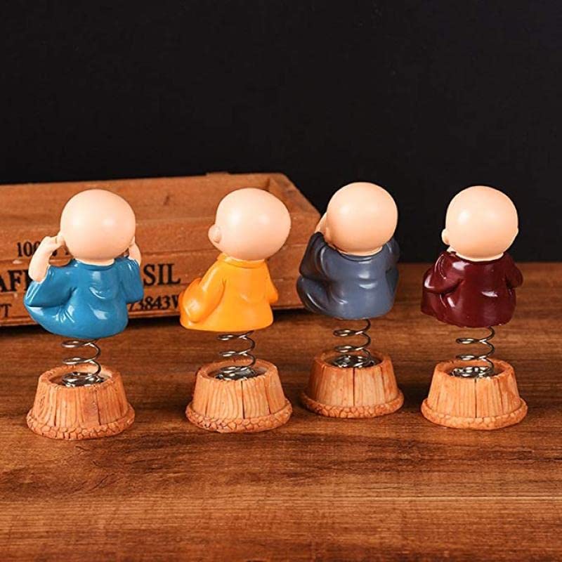 Image of Buko Set of 4 Buddha Monk Statues Miniature Figurines Showpiece for Wall Shelf Table Desktop Car Dashboard Decoration Home Office Decor (Spring Cute Buddha Set-of-4)