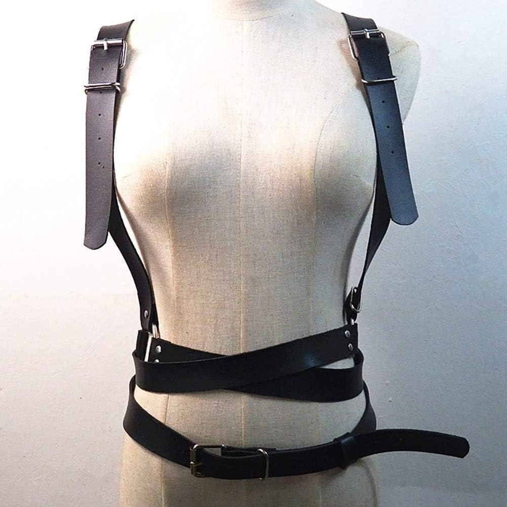 Leather Body Chest Straps Punk Harness Caged Waist Belt Gothic Body Chain Strappy Adjustable for Women(PW003)