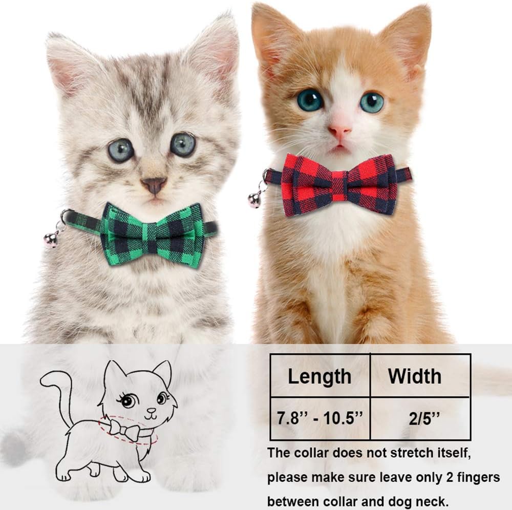 Malier 4 Pack Cat Collar Breakaway with Classic Plaid Bow Tie with Bell Perfact for Cats Kitty Kitten, Adjustable from 6.3~10.2 inch
