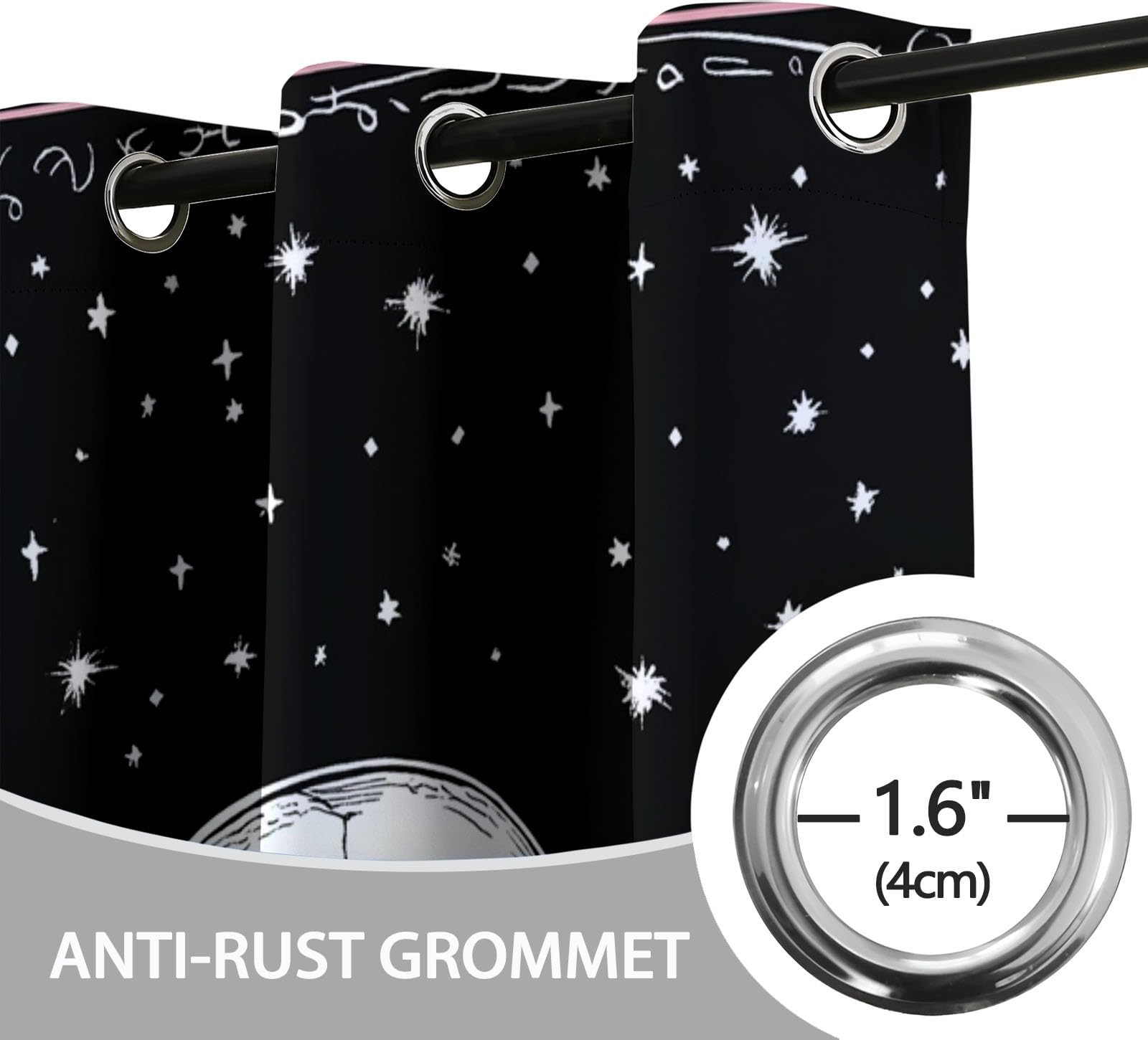 Rideaux Isolants 110L X 215H cm (2 Panneaux), Design Crâne Gothique Rose Tenture Opaque Anti-Chaleur pour Chambre Principale, Noir