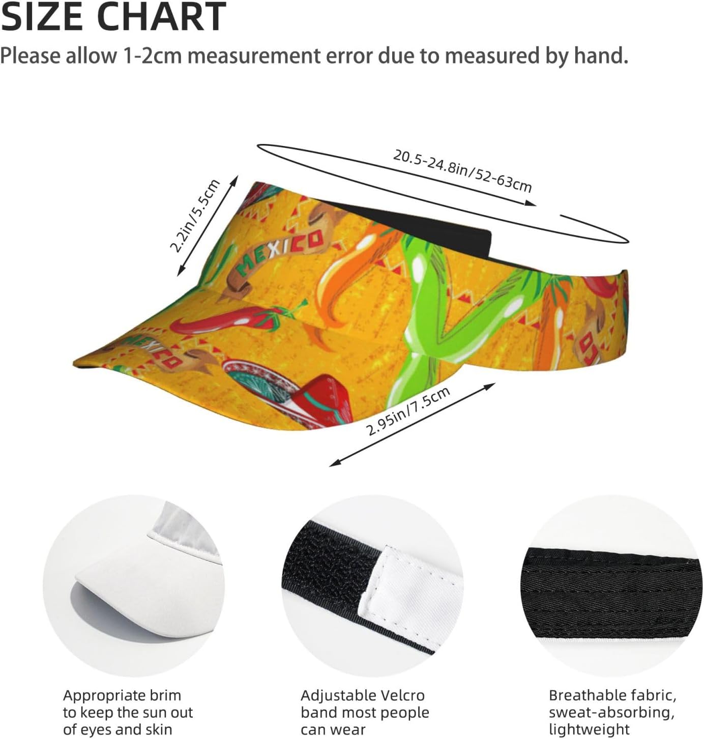 Cactus Hat and Chili Pepper Print Sports Sun Visor Hats,Adjustable Sun Caps for Men Women Adults Lightweight Black